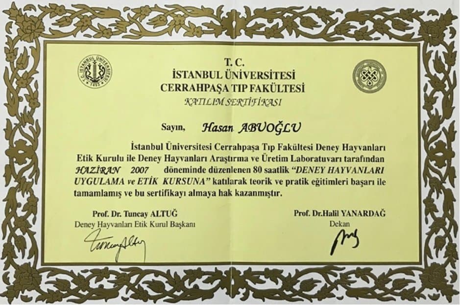 Deney Hayvanları Uygulama ve Etik Kursu — İÜ Cerrahpaşa, 2007