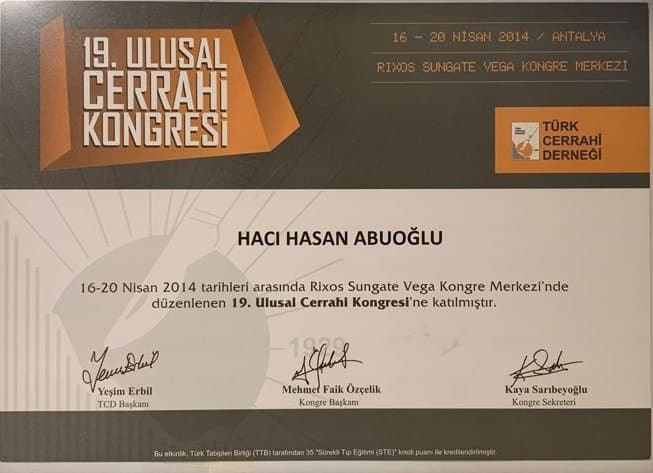 19. Ulusal Cerrahi Kongresi — Türk Cerrahi Derneği, 2014