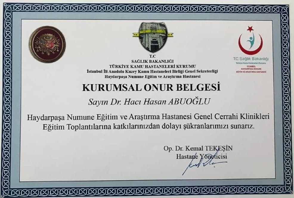 Kurumsal Onur Belgesi — Haydarpaşa Numune EAH